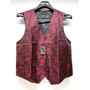DiBanGu Men's XL Burgandy Paisley Silk Blend Waistcoat Vest